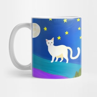 (MD23Ar002b) White Mama Cat Looking For Her Kittens Mug